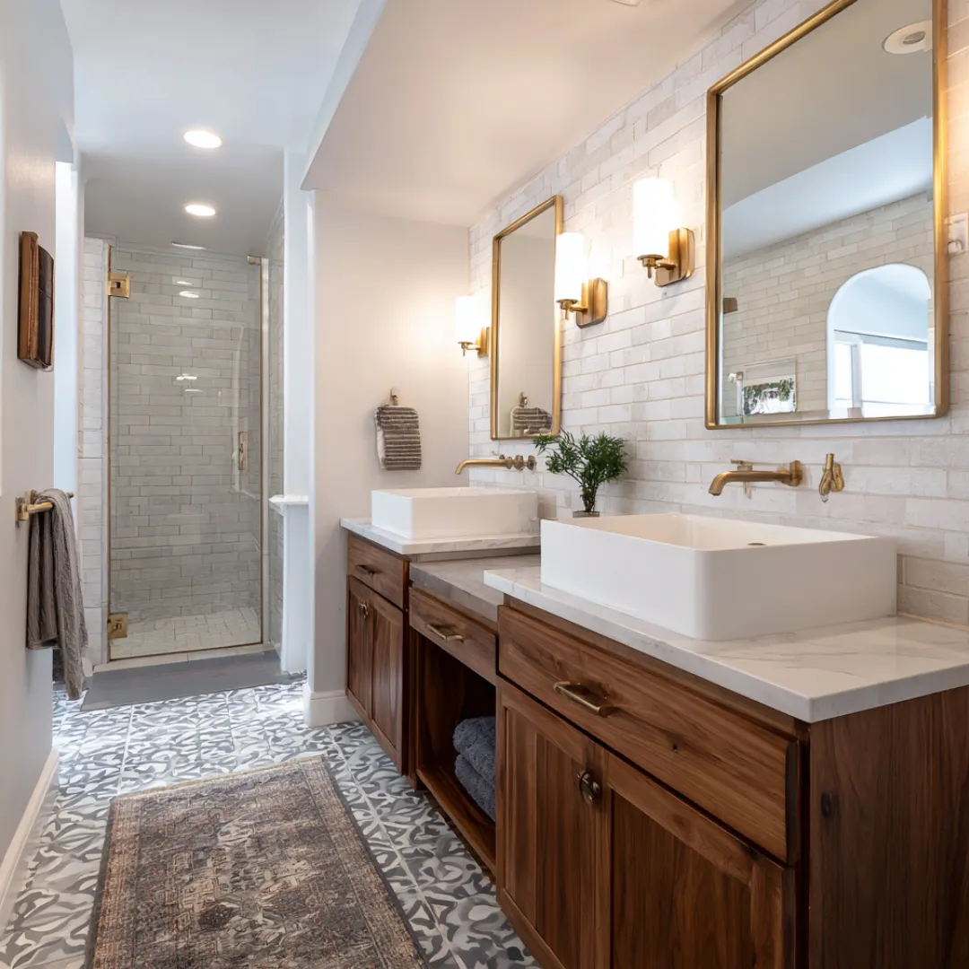 bathroom remodeling with dual mirrors wood vanity and luxury finishes in lebanon oregon and surrounding areas