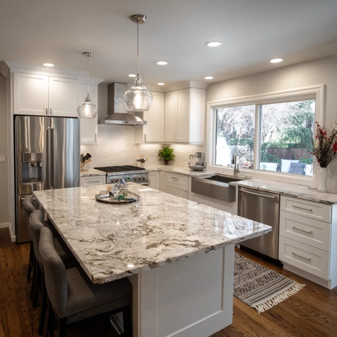 kitchen remodeling project with custom countertops and modern lighting in lebanon oregon