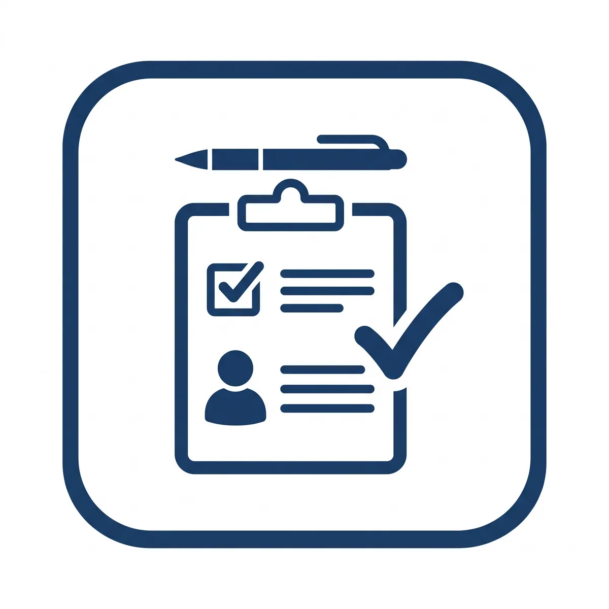 Minimalist black clipboard icon centered inside a yellow circle