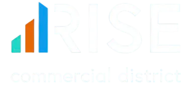 RISE Commercial District logo, white text