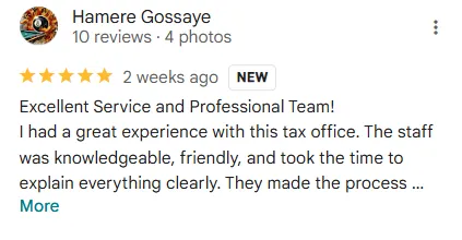 T&G Tax service Google review 2