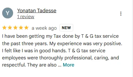 T&G Tax Service Google review 