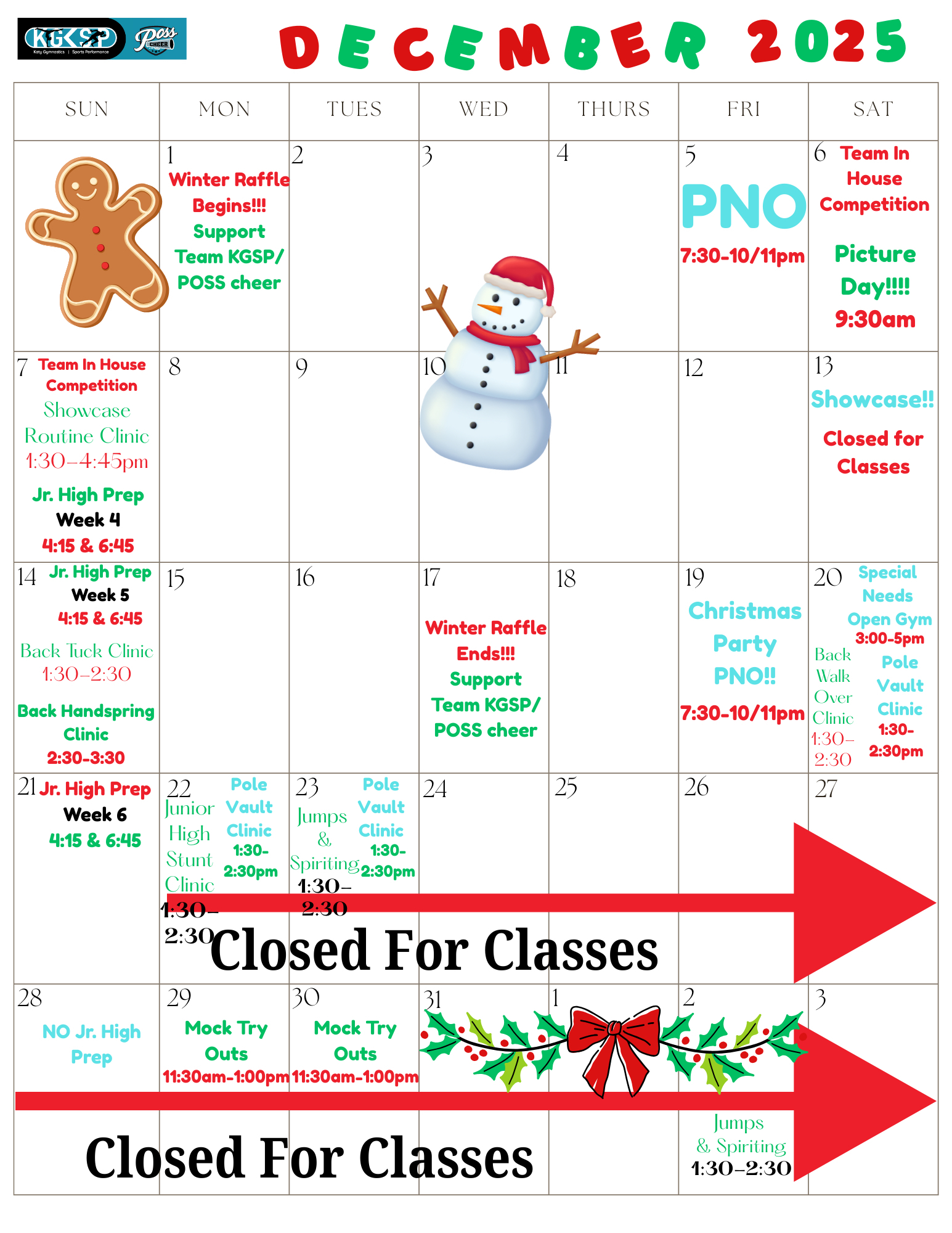 October event schedule for Katy Gymnastics and Poss Cheer