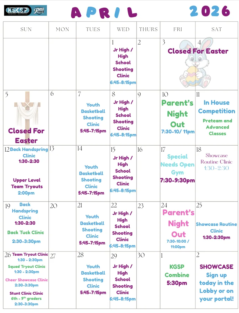 Fall 2025 schedule for Katy Gymnastics