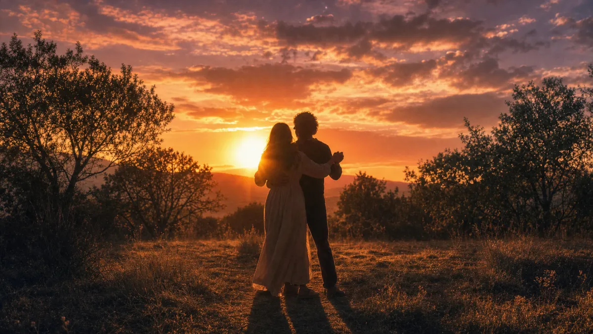  Couple in tender embrace at sunrise — Mystic Rapture Couples Intimacy Retreat, Costa Rica