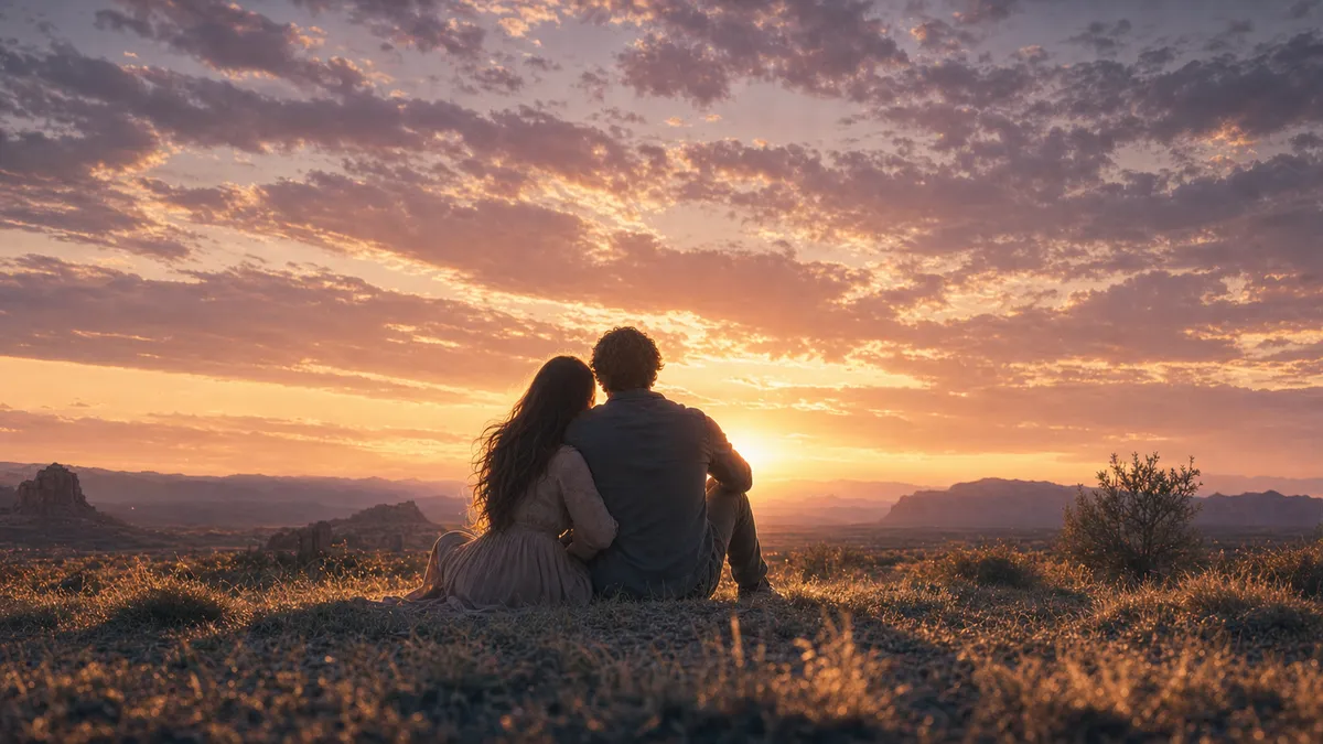 Two people sitting intimately gazing into the sunset