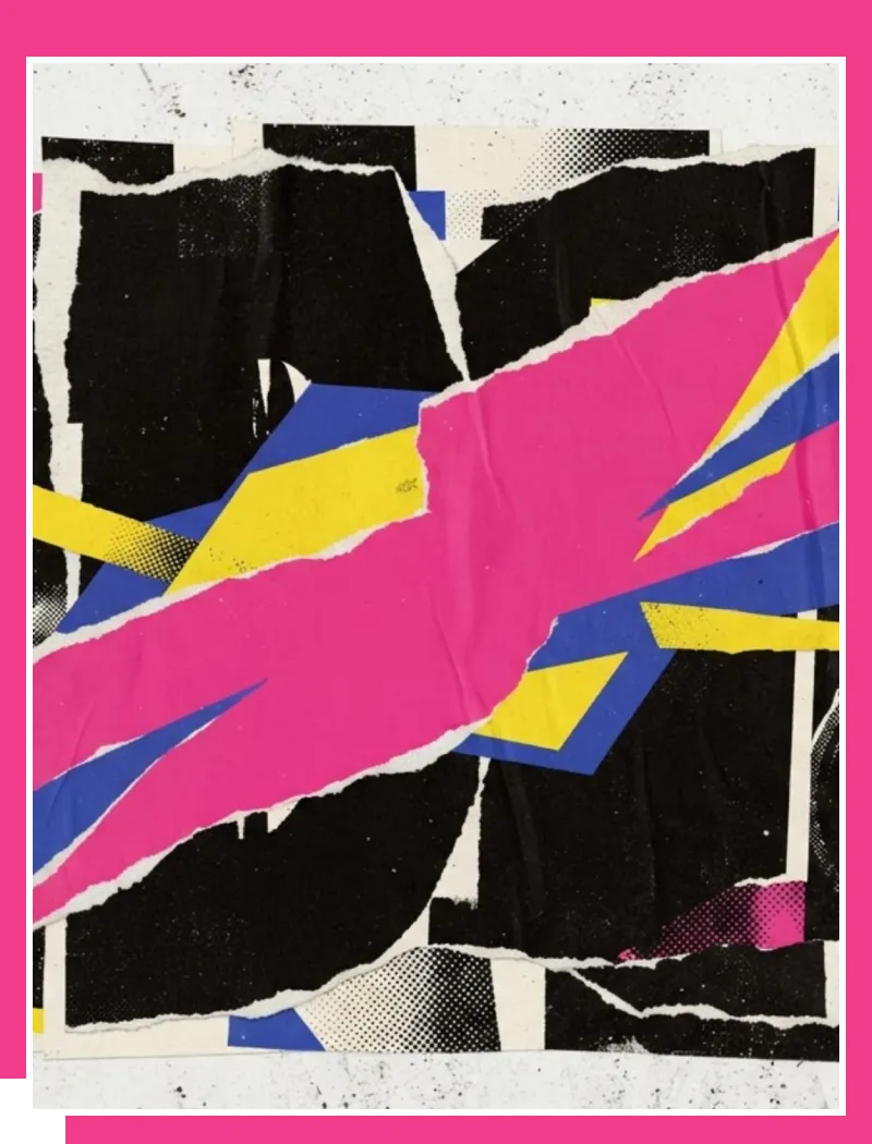 Magazine Cover Vibrant Image with royal blue, neon pink and sunshine yellow
