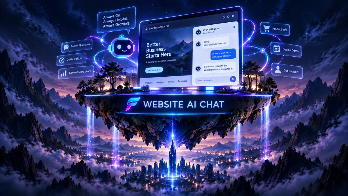 Furyious Website AI Chat graphic showing website visitors engaging with AI chat to ask questions, share contact information, and move toward the next step.