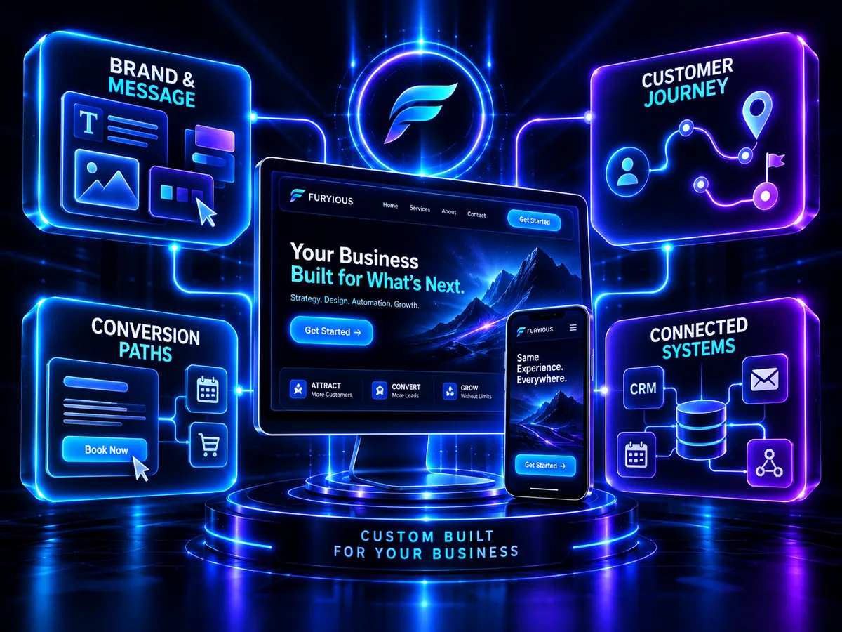 Furyious AI-powered website customized around brand messaging, customer journey, conversion paths, and connected business systems.