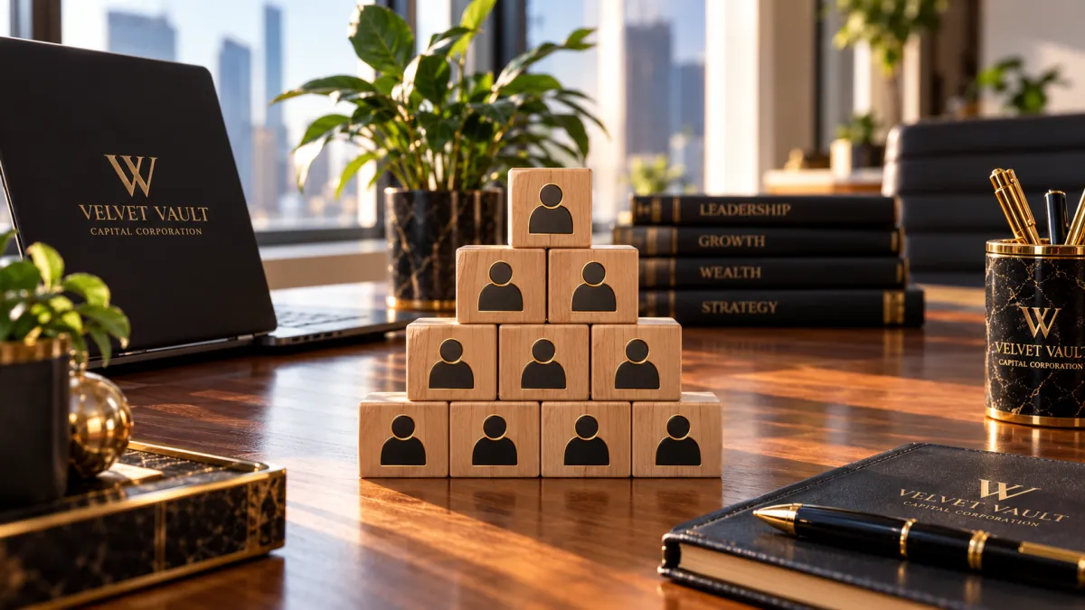 Wooden blocks with generic person icons arranged in a pyramid shape