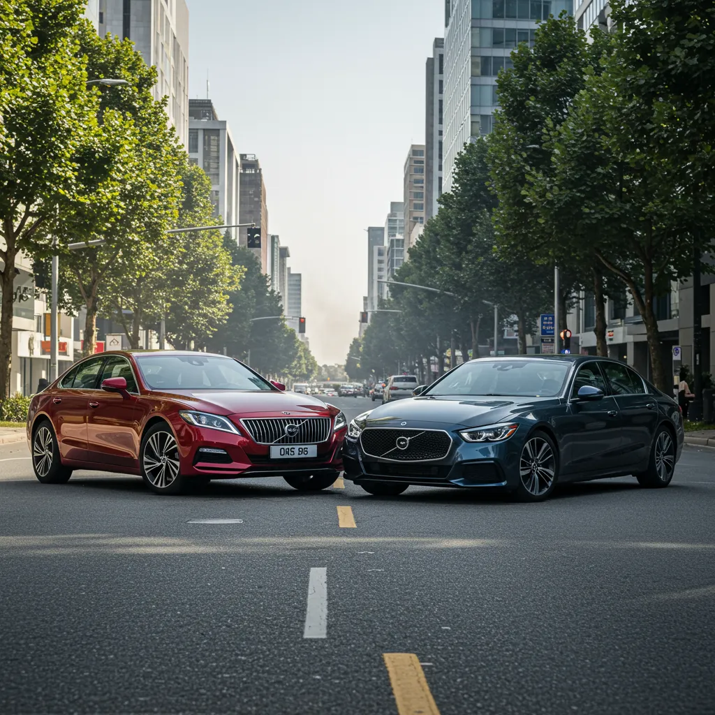 Dos autos chocados ilustran un seguro de auto de daños a terceros y la cobertura de responsabilidad civil