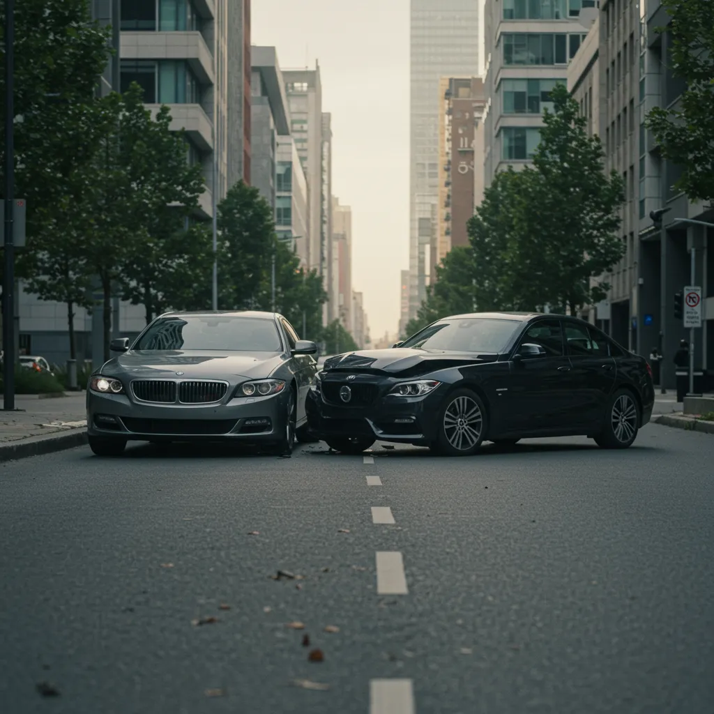 Three cars parked in front of a building at night