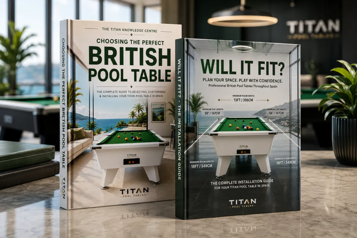 Two free Titan Pool Tables guides for choosing a pool table and preparing for delivery in Spain