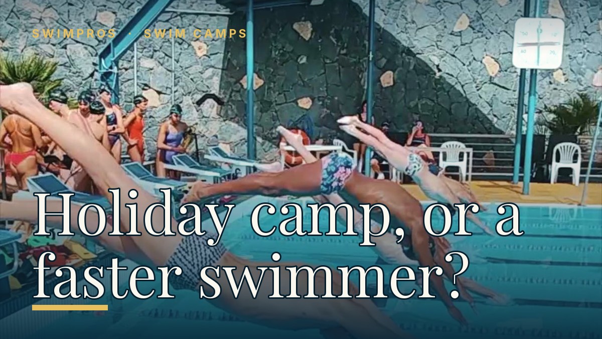 Coach giving frame-by-frame stroke feedback to a swimmer at a Swimpros performance camp