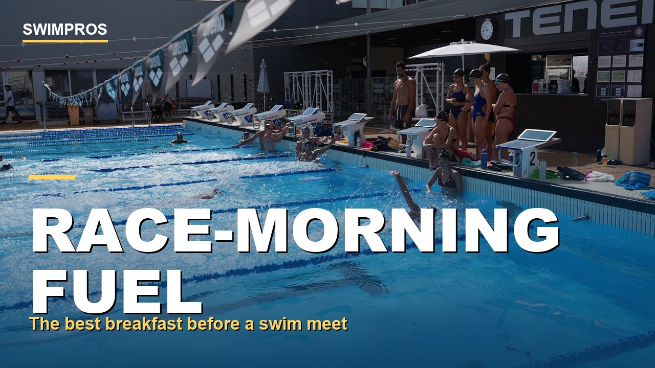 Swimmers poolside at a Swimpros performance camp in Tenerife before a morning session
