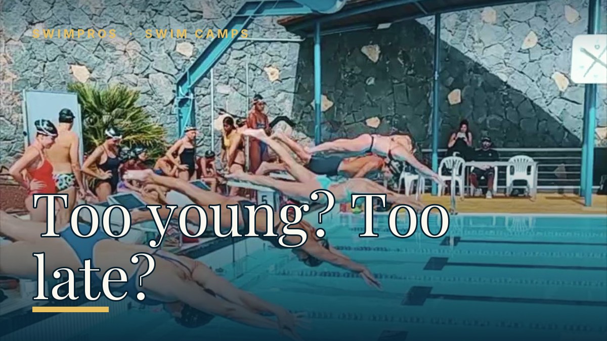 Swimmers of different ages training together at a Swimpros performance swim camp