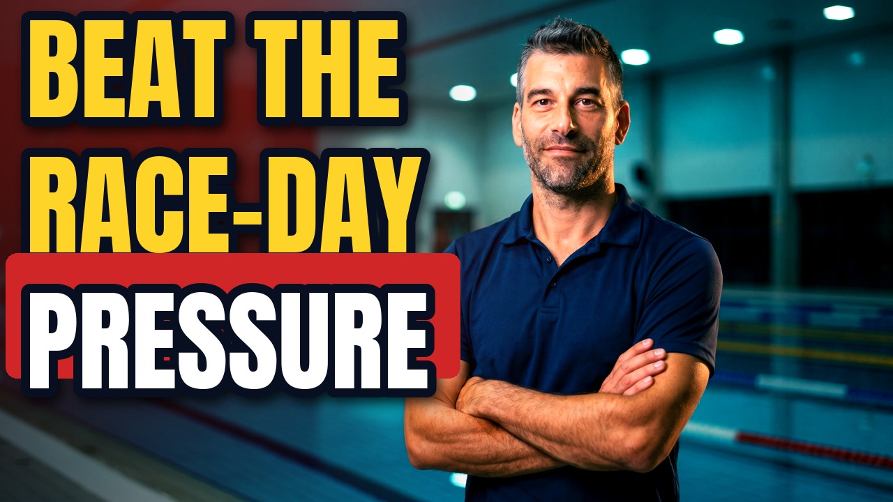 Coach David Karasek at the pool — beat the race-day pressure for swimmers