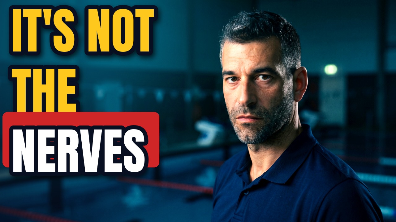 Coach David Karasek at the pool — it's not the nerves: why swimmers underperform at meets