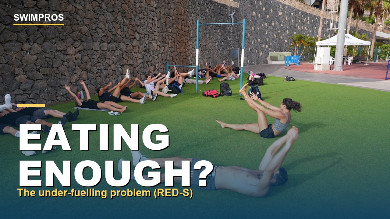 Teenage swimmers doing dryland core training at a Swimpros performance camp in Tenerife