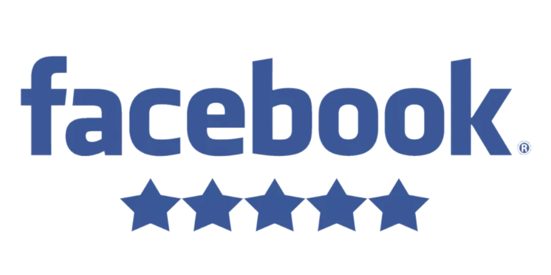 Facebook Reviews logo featuring the word 'Facebook' in blue with five blue stars below it.
