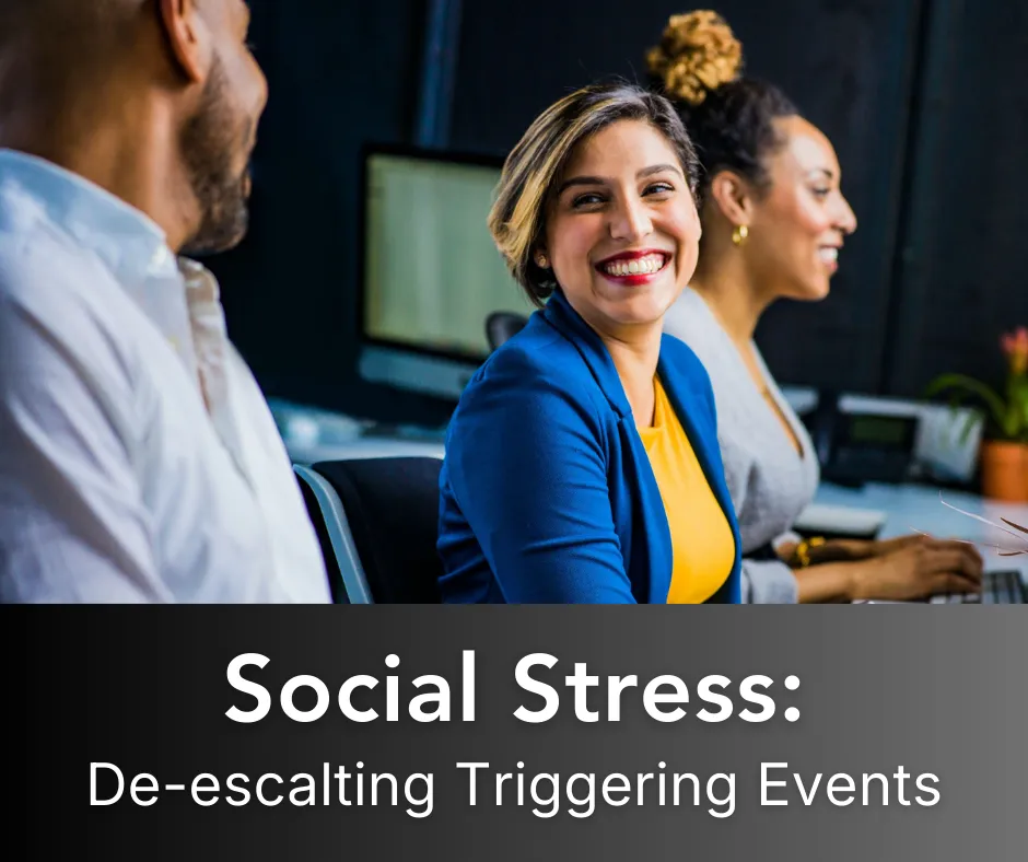 Workplace communication workshop teaching social stress awareness and de-escalation skills