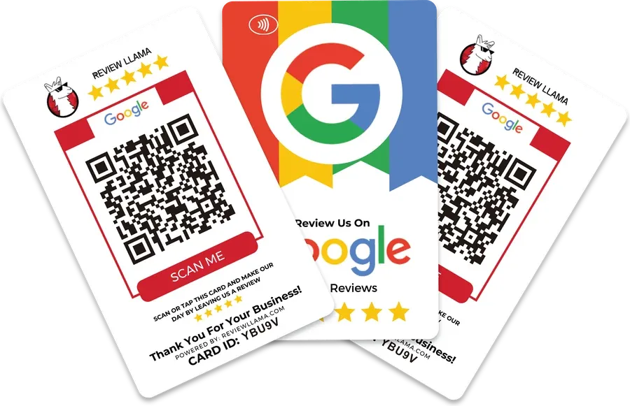 Three Review Llama tap and scan review cards