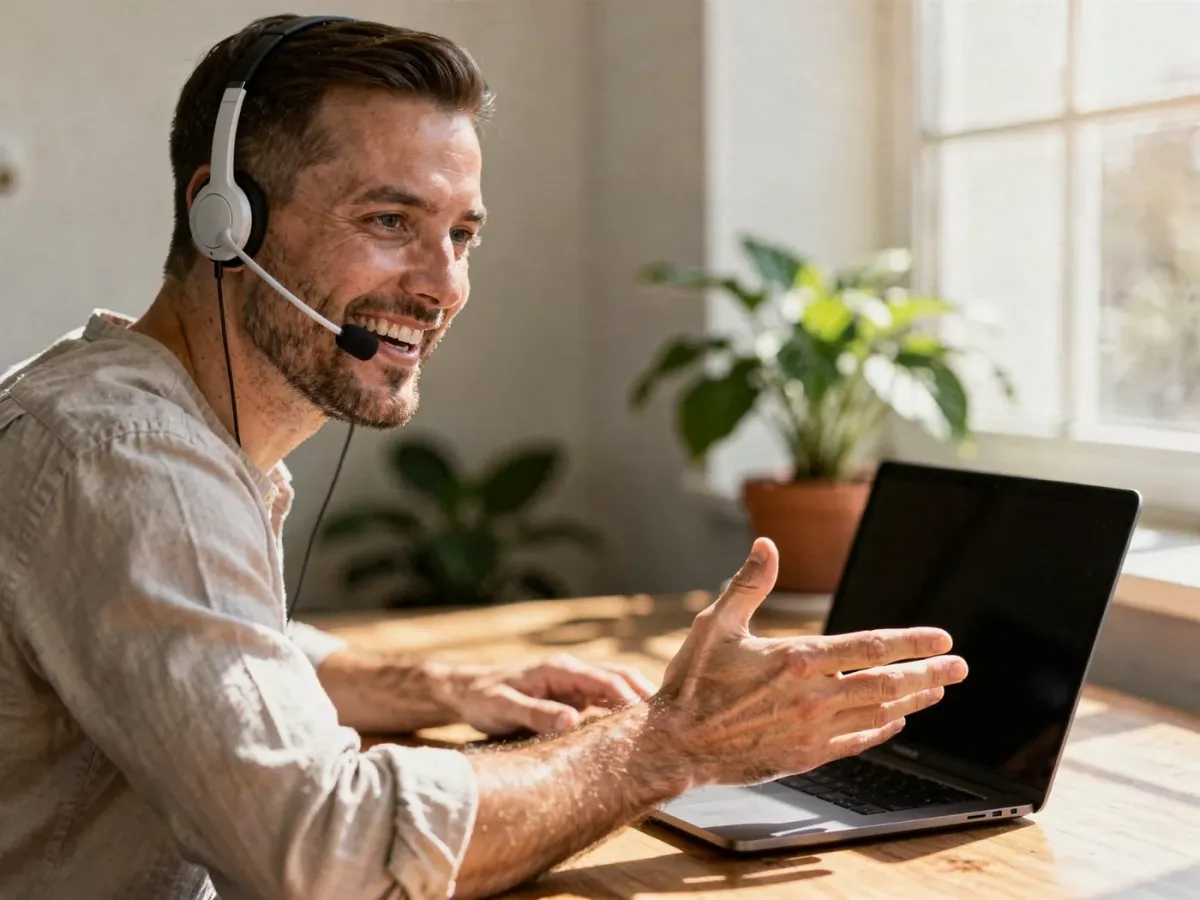 Review Llama support specialist on a call with a local business owner