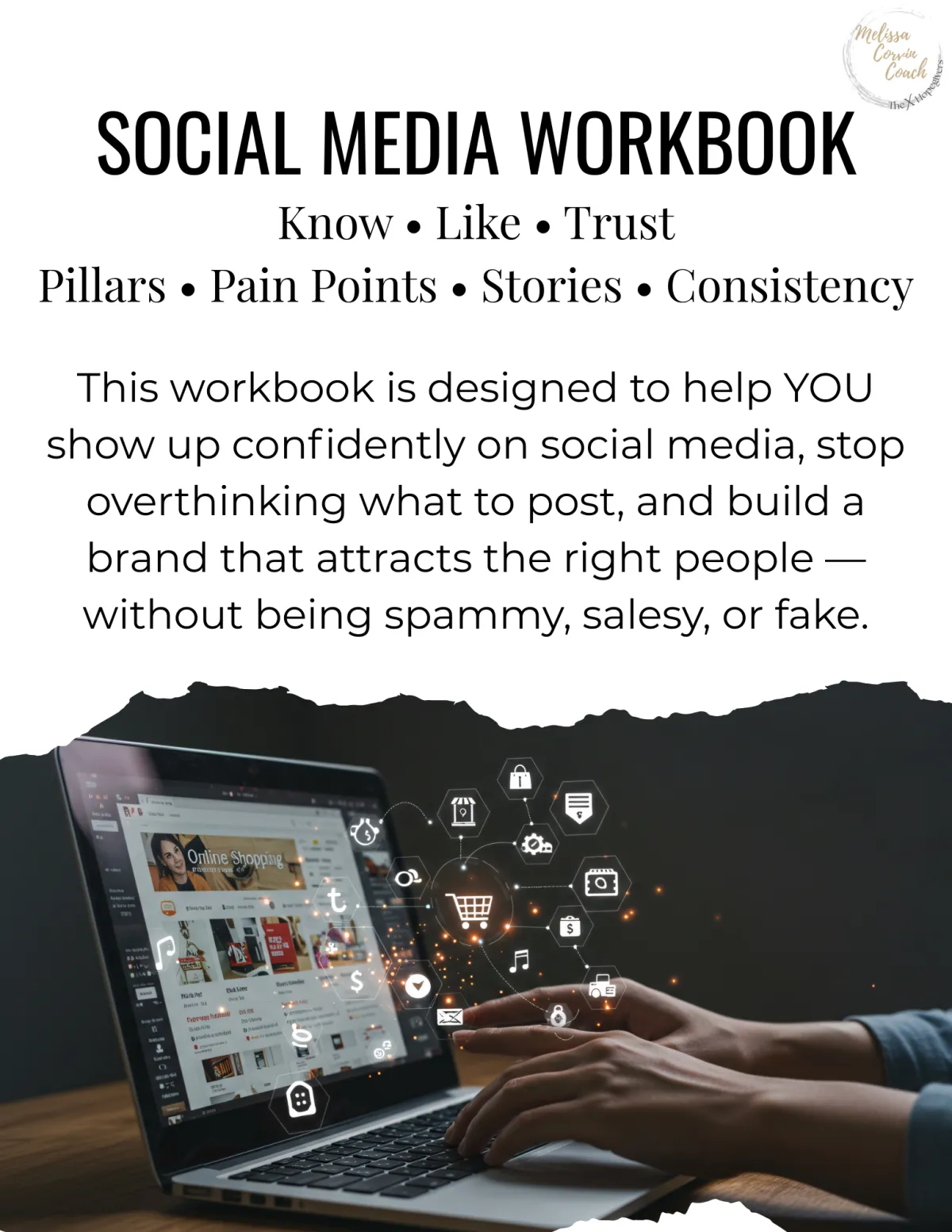 Mockup of the Social Media Workbook PDF on tablet and phone