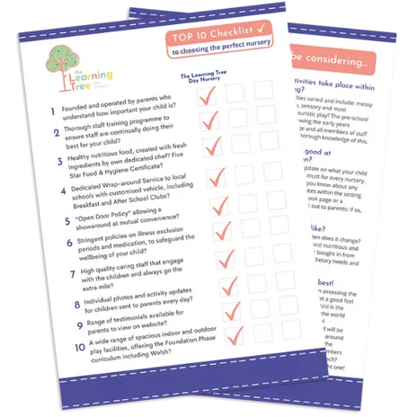 free top 10 checklist from The Learning Tree Day Nursery