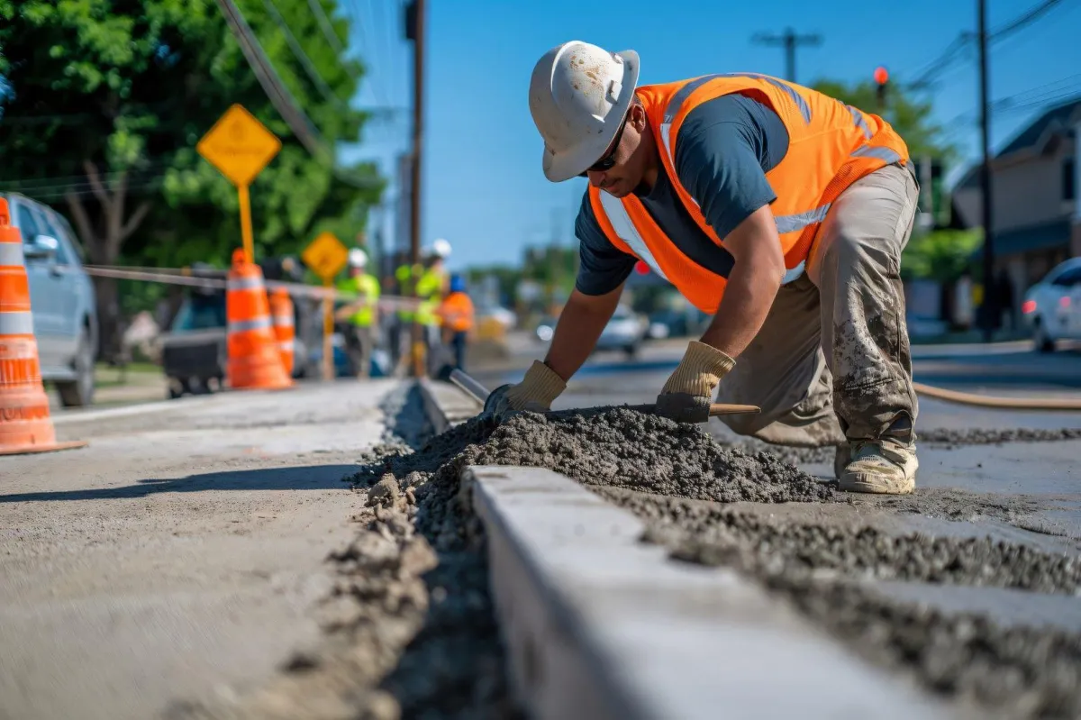 concrete contractor doing constructing sidewalk walkway