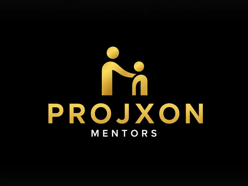 PROJXON Mentors logo featuring a gold mentor-and-mentee icon above gold and white text on a black background.