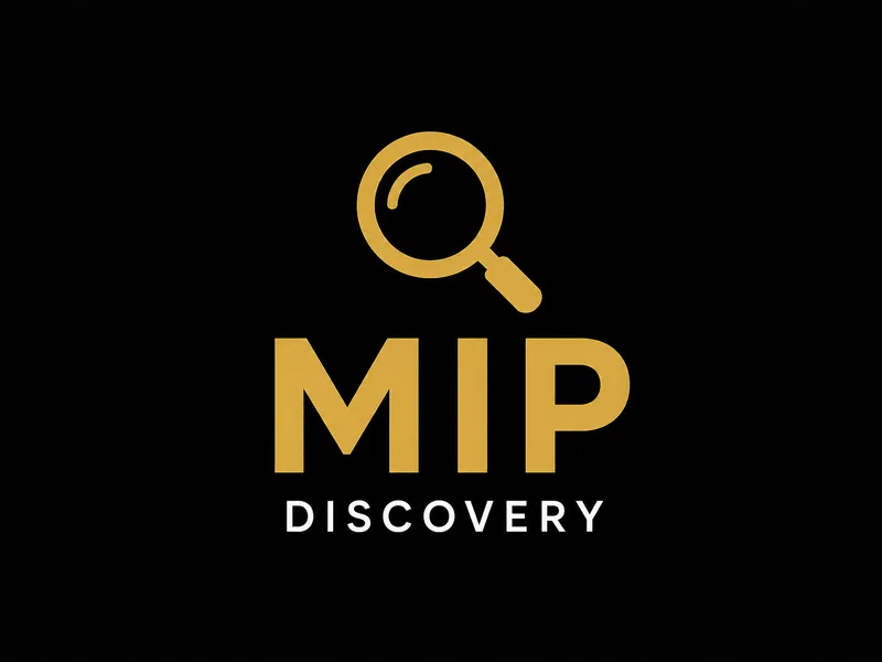MIP Discovery logo featuring a gold magnifying glass above gold and white text on a black background.