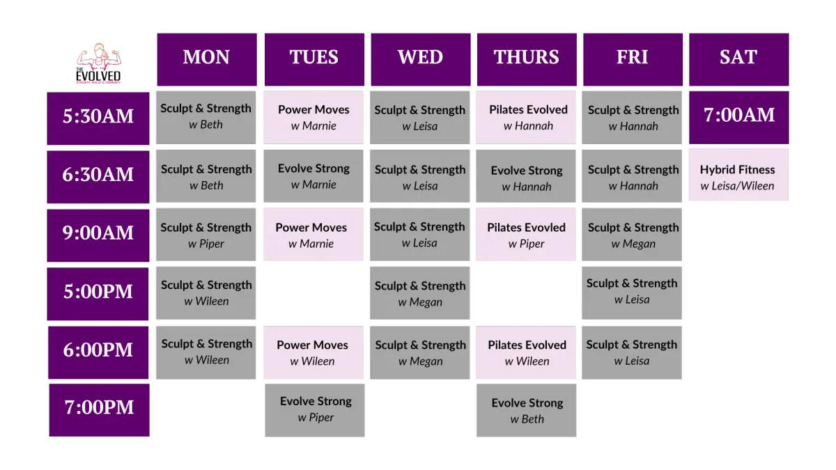 the evolved all female gym pilates cardio HIIT hyrox group fitness timetable brisbane fit flexible