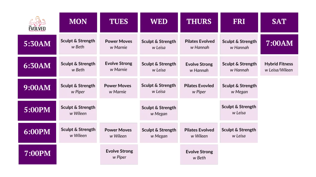 the evolved all female gym pilates cardio HIIT hyrox group fitness timetable brisbane fit flexible