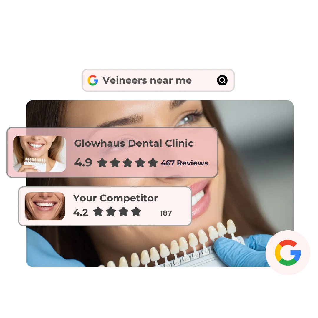 Dental clinic with strong Google review score outranking competitors in local search results
