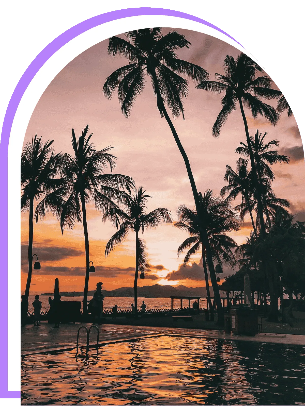 Palm trees and beach at sunset in Bali