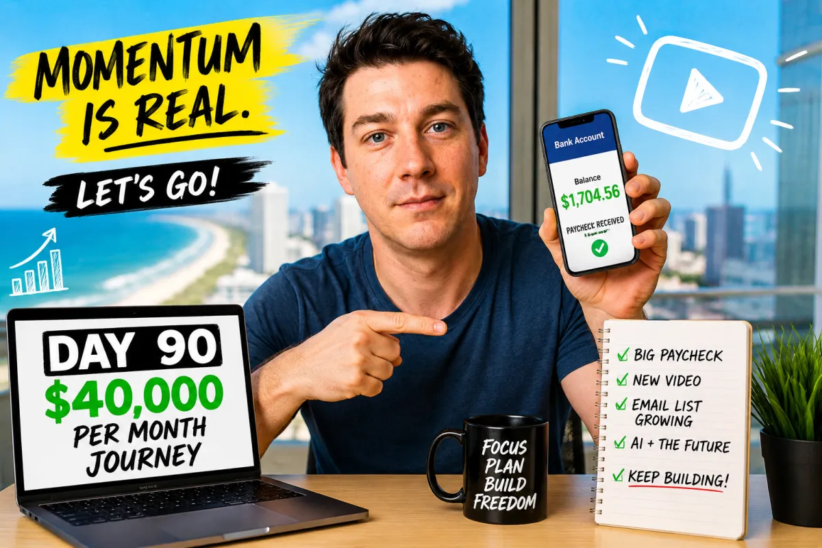 Day 90 Of My Journey To $40,000 Per Month – A Weird AI Future, A Big Paycheck, And Finally Seeing Momentum