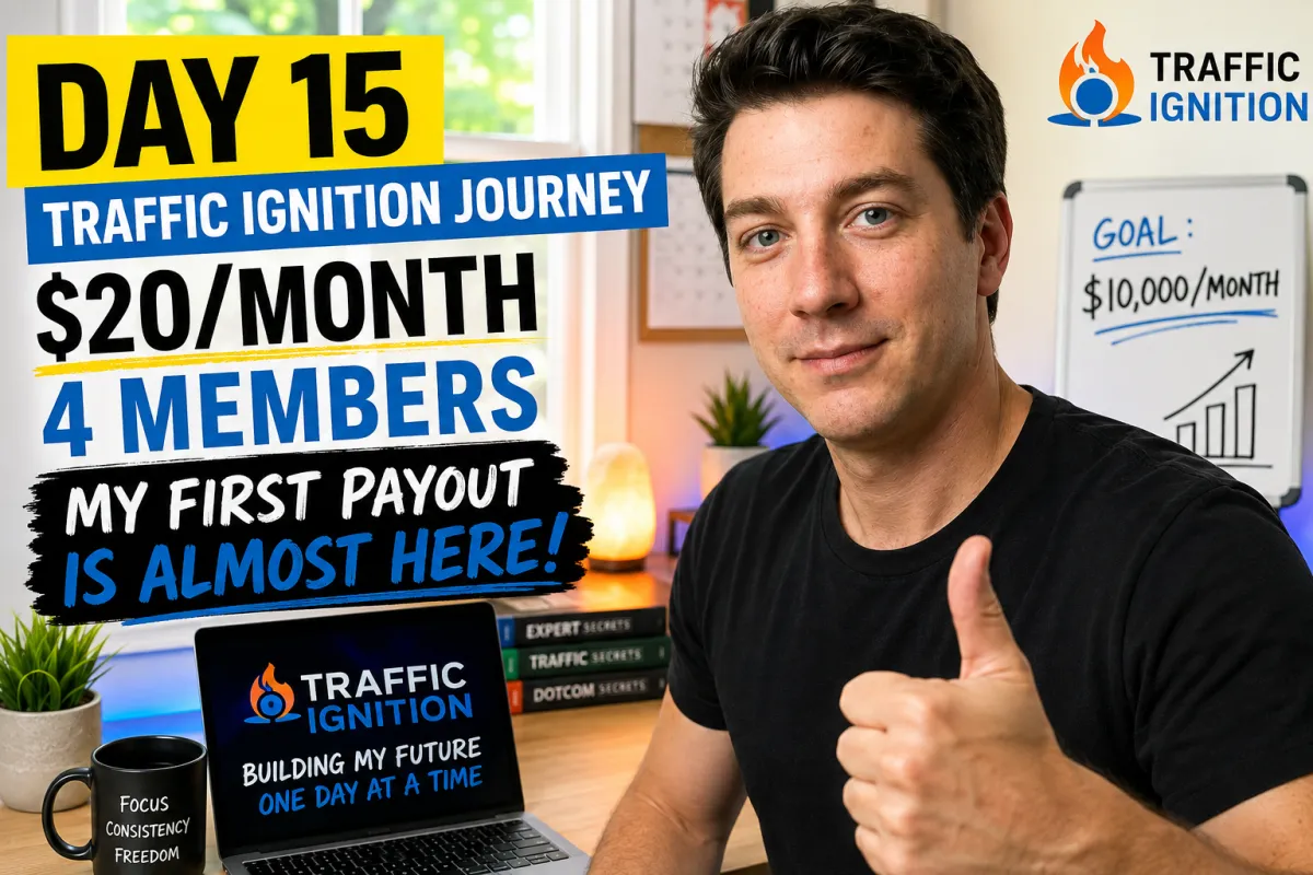 Traffic Ignition Day 15: Four Members, $20/Month & My First Payout Is Almost Here