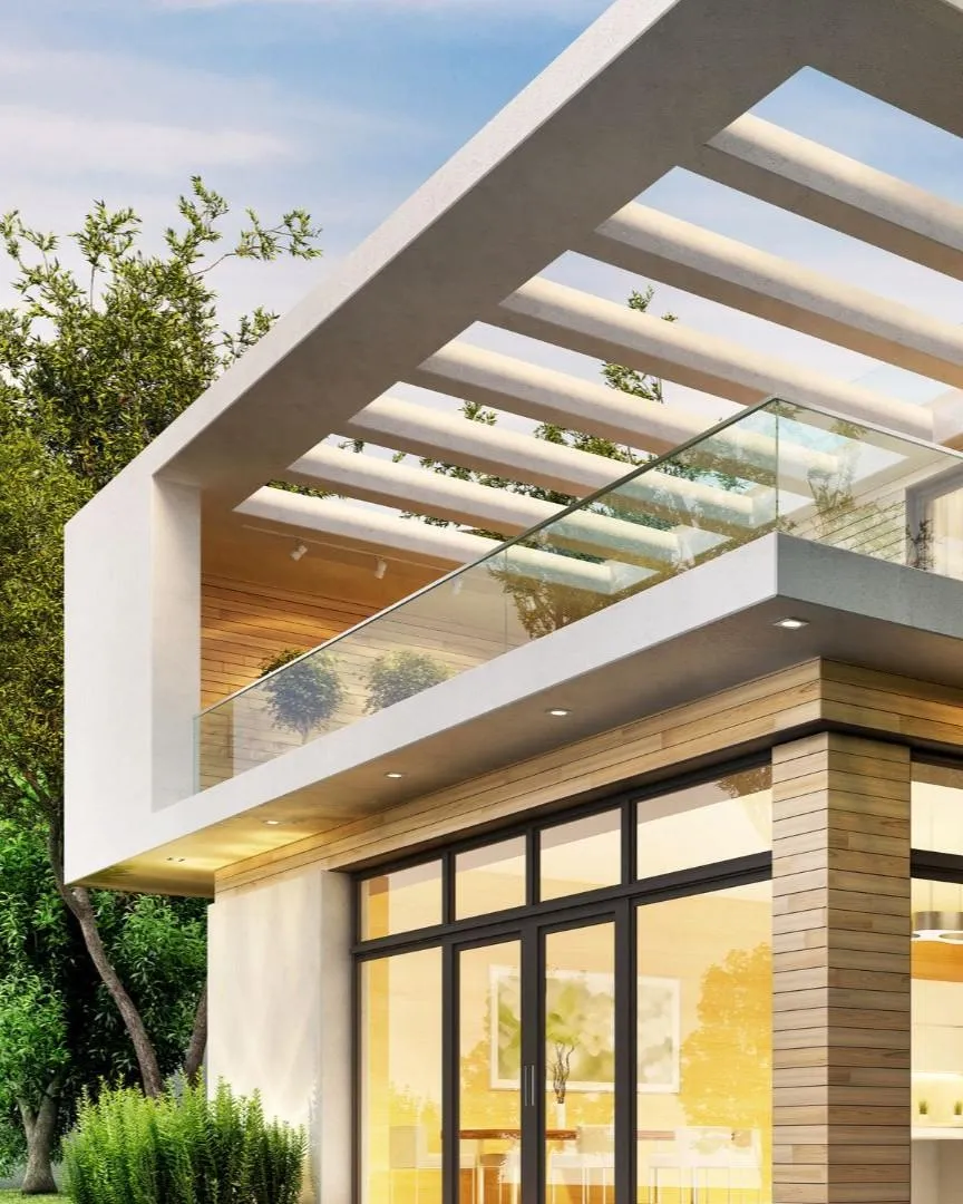 Modern home addition with custom pergola and balcony design in Irving, TX