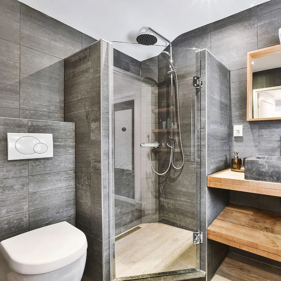 Modern bathroom remodeling in Denton TX with custom shower and vanity design