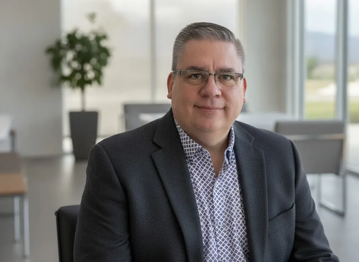 Gary Barker, leadership trainer and executive coach, seated in a modern office setting.