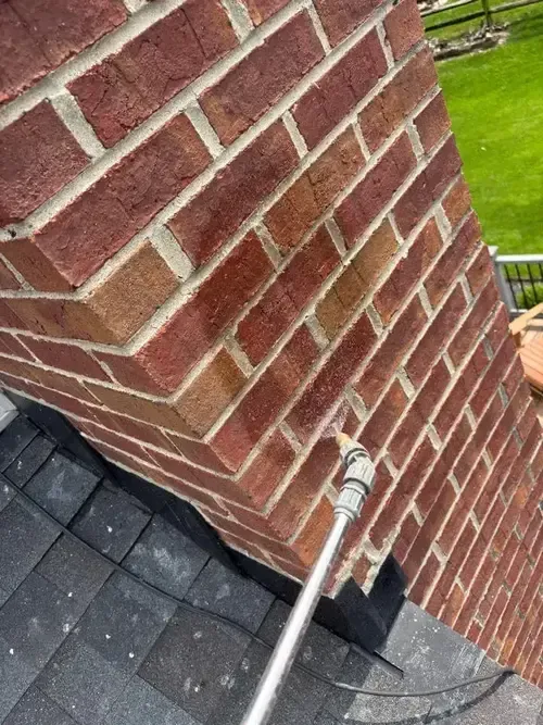 Professional chimney waterproofing application by ChimneyWorks on a brick chimney in Cincinnati—protecting against moisture, rain, and freeze-thaw damage.