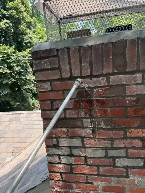 Completed waterproofing job on a Cincinnati chimney with sealed brick and crown to prevent water intrusion and extend chimney life