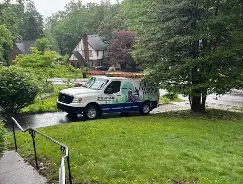 ChimneyWorks service vehicle parked in Cincinnati, representing fast and reliable chimney services across Ohio and Southeast Indiana.