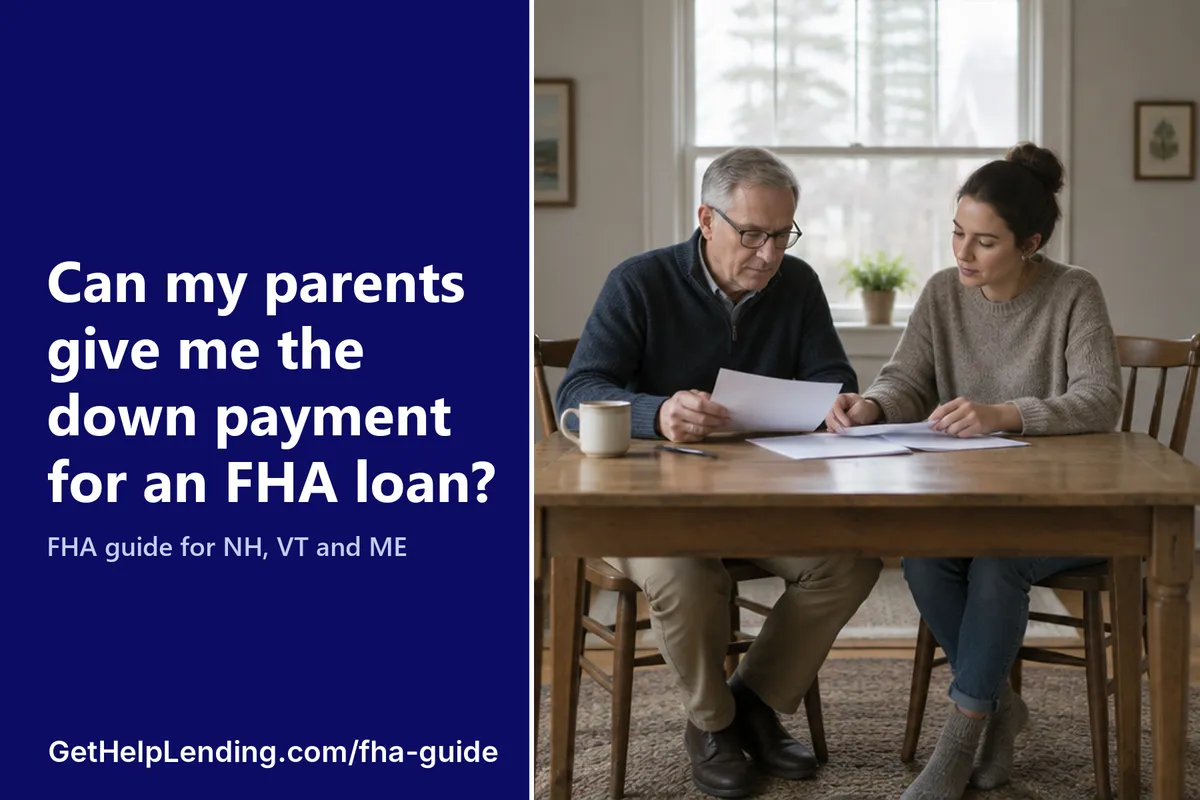 A father and daughter reviewing FHA gift paperwork at a kitchen table