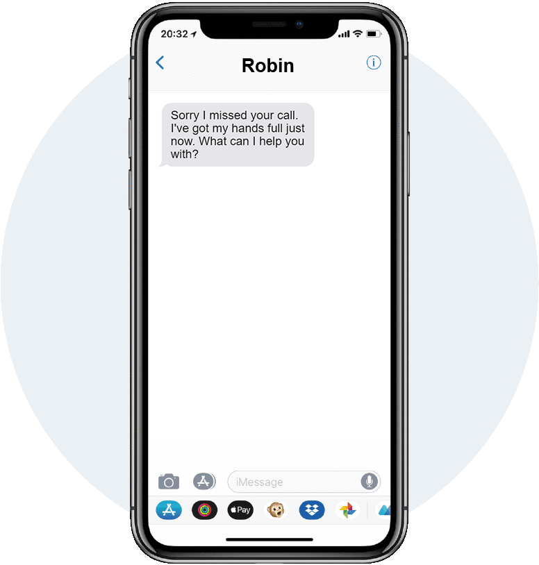 Text message conversation happening through AI after small business owner missed phone call