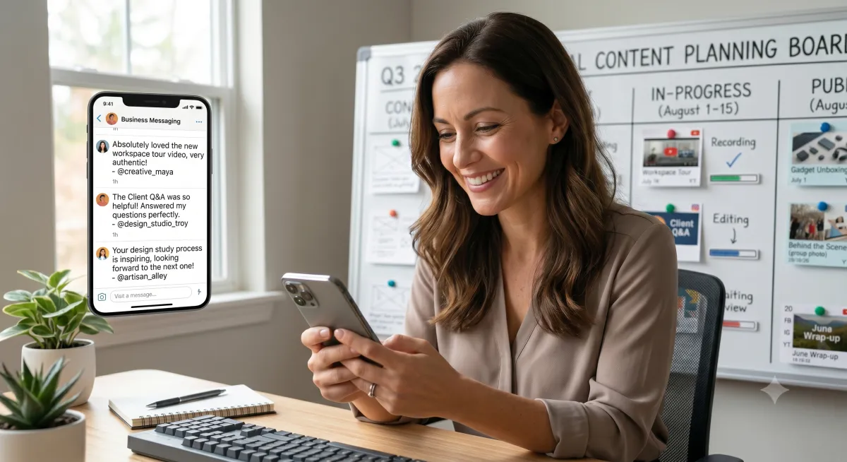 Local business owner reviewing customer engagement on social media
