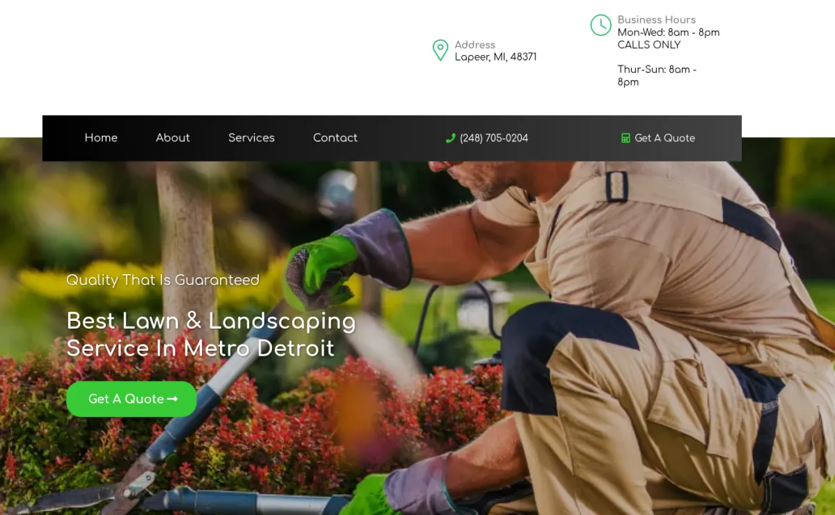 Sample website design for a landscaping company built by Velocity Designs