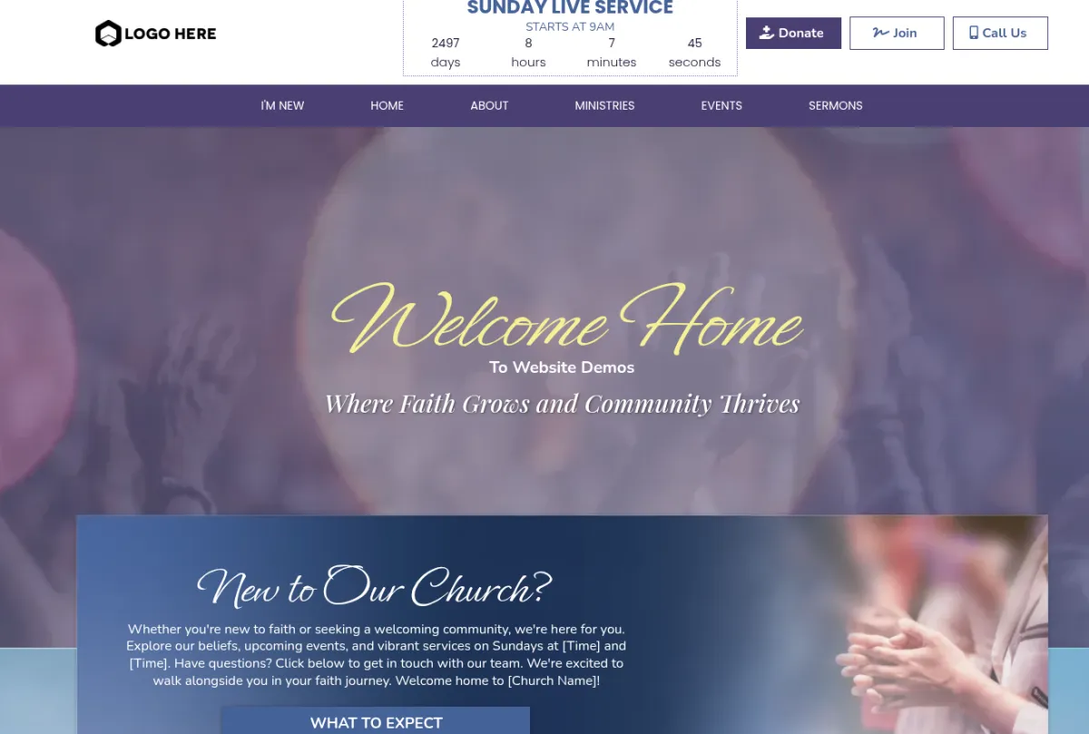 Sample website design for a local church built by Velocity Designs