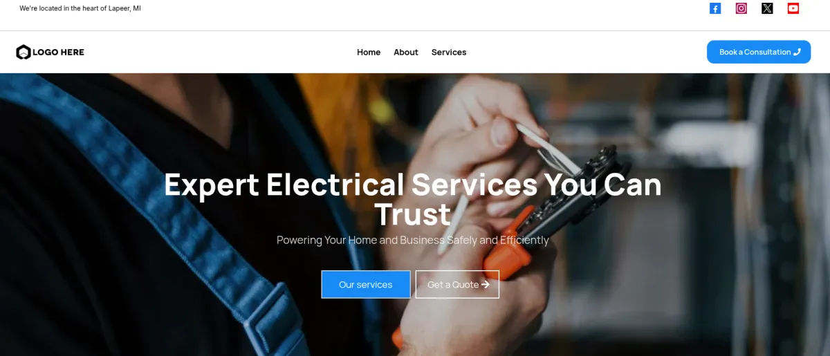Sample web design for an electrician built by Velocity Designs